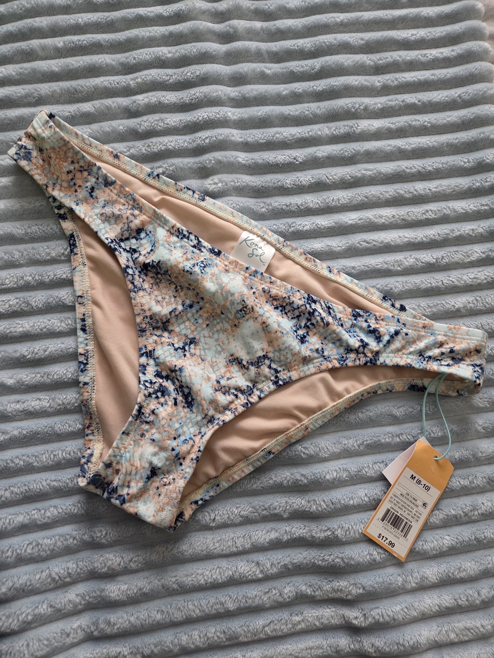 Kona Sol Peach and Navy Snake-Print Bikini Bottoms